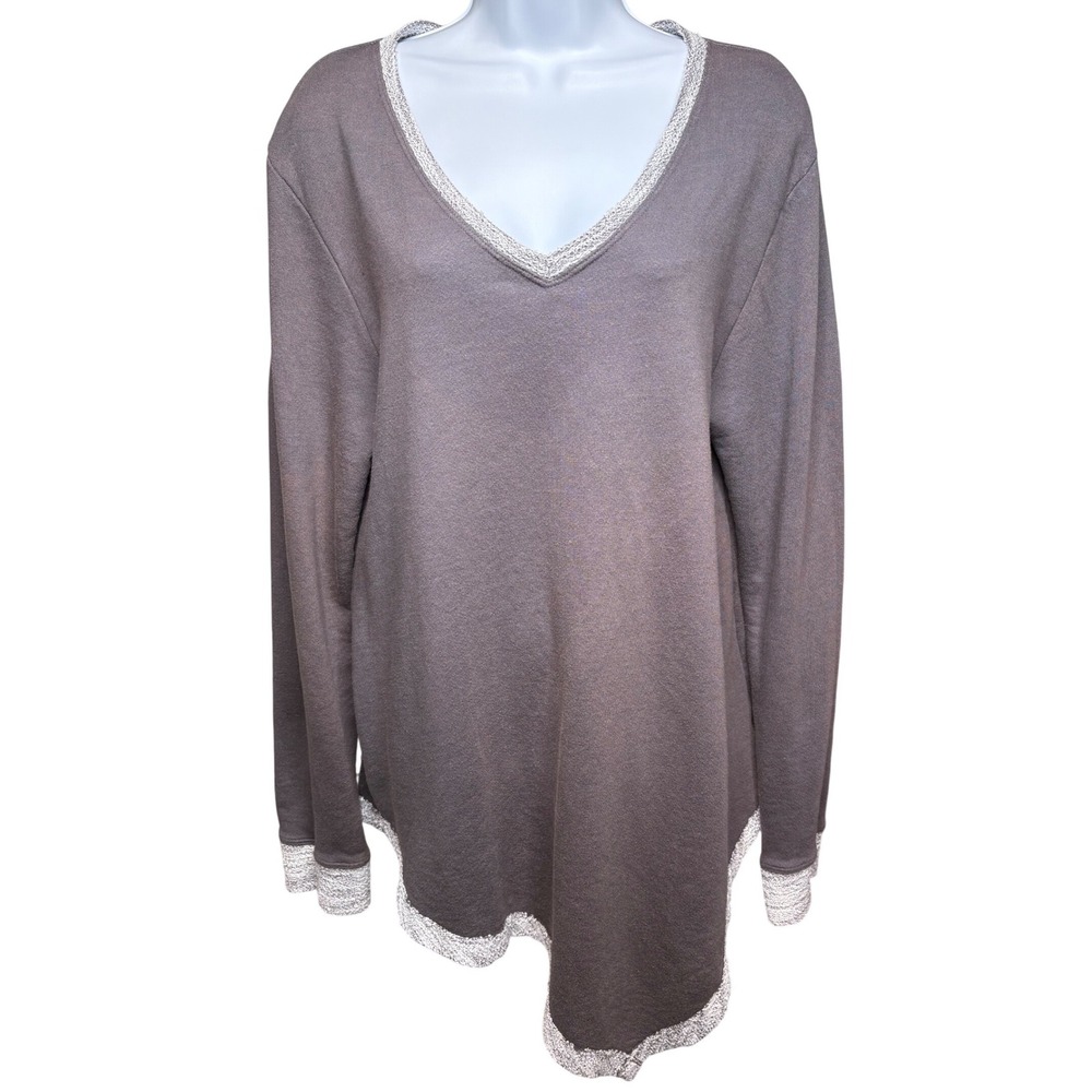 FRESH PRODUCE Womens Gray V-Neck Asymmetrical Hem Tunic Sweater XS/S Minimalist